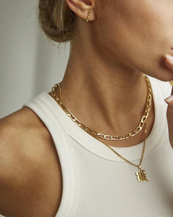 Camille Vintage English Letter Necklace featuring a bold old English initial pendant.

