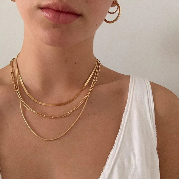 Cleo Herringbone Necklace featuring a smooth, shiny chain with timeless elegance.

