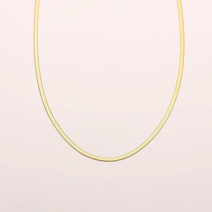 Cleo Herringbone Necklace featuring a smooth, shiny chain with timeless elegance.

