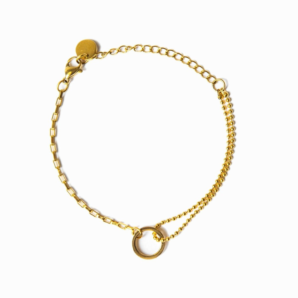 Image of the Divine Harmony Bracelet – an elegant 18K gold stainless steel bracelet symbolizing balance, grace, and timeless beauty.

