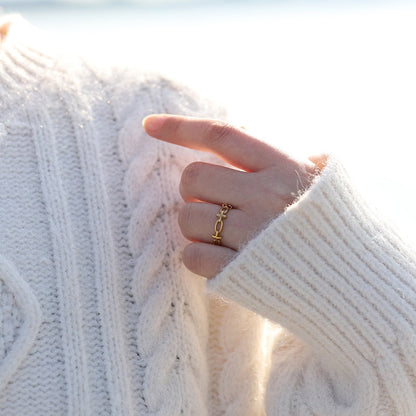 Image of the Infinity Ring – a delicate 18K gold stainless steel ring with the iconic infinity symbol, elegant and perfect for daily wear.

