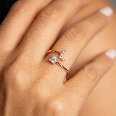 Image of the Initial Ring – a personalized ring featuring a single letter, ideal for adding a unique and elegant touch to any look.

