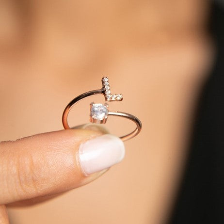 Image of the Initial Ring – a personalized ring featuring a single letter, ideal for adding a unique and elegant touch to any look.

