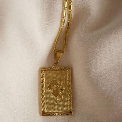 Rose Square Pendant Necklace – a delicate square charm with a modern, minimalist style.

