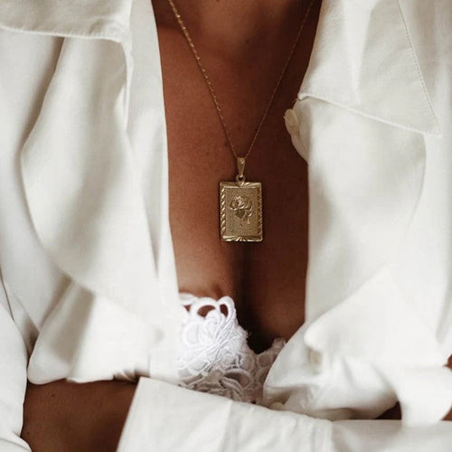 Rose Square Pendant Necklace – a delicate square charm with a modern, minimalist style.

