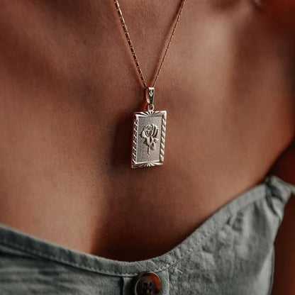 Rose Square Pendant Necklace – a delicate square charm with a modern, minimalist style.

