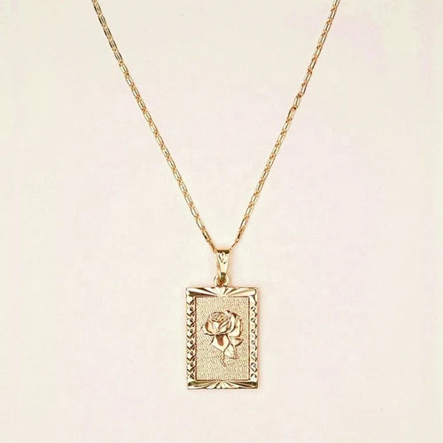Rose Square Pendant Necklace – a delicate square charm with a modern, minimalist style.

