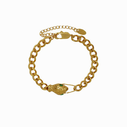 Image of the Snake Bracelet – a bold 18K gold stainless steel bracelet with a sleek serpent design, perfect for edgy and empowered looks.

