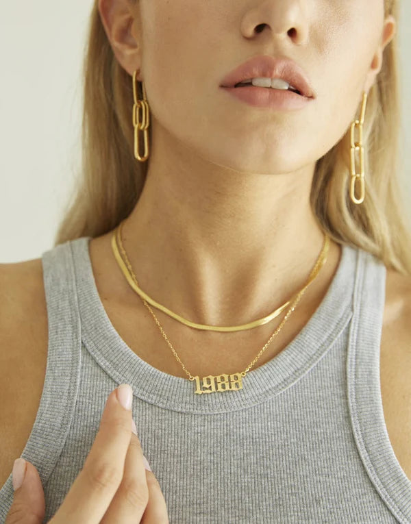 Talia Birth Year Necklace – personalized jewelry featuring a vintage-style year charm.

