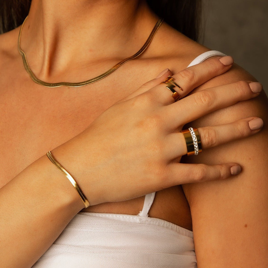 Image of the Twilight Elegance Bracelet – an elegant 18K gold stainless steel bracelet with soft evening-inspired shine for graceful sophistication.


